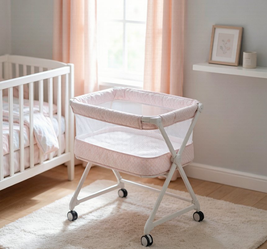 Berceau cododo pliable avec parois en maille et roulettes