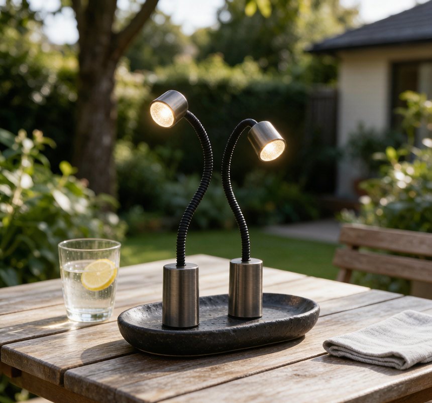 Lampes solaires de jardin oscillantes, blanc chaud, lot de 2