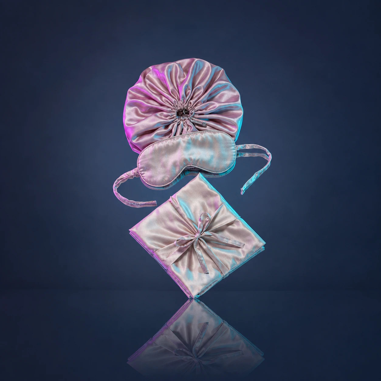 Bonnet de nuit et masque de sommeil en satin